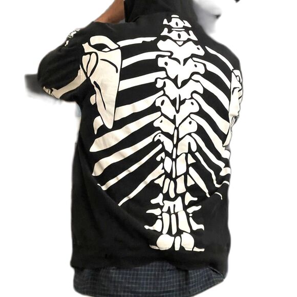 LRG Dead Serious Zip Up Skeleton Hoodie Size Men's XL Black & White Glow in Dark - Picture 11 of 13
